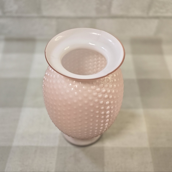 Fenton Hobnail Pastel Light Pink Approx. 9" Glass Vase w/ White Rim - Picture 10 of 11